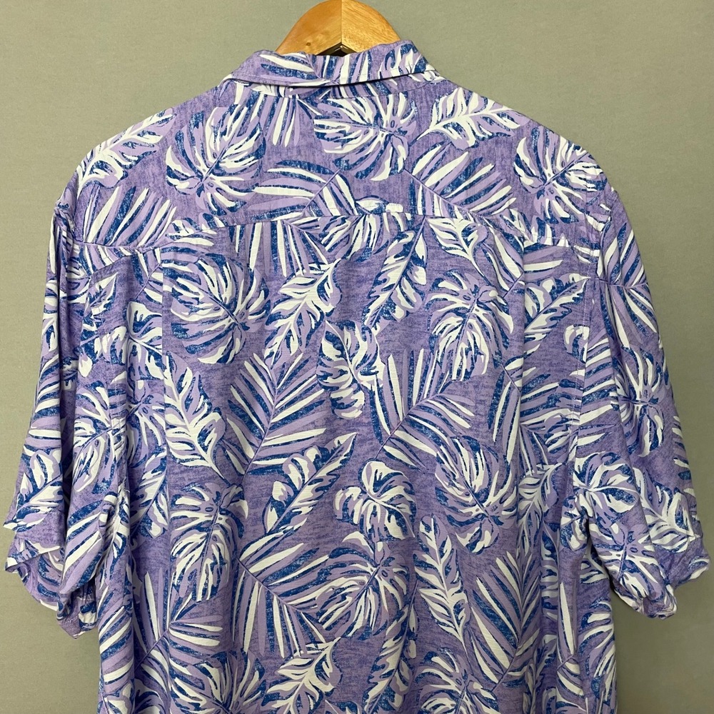 Tommy Bahama Shirt Men Large Purple Tropical Palm Leaf Print Viscose Button-Up - Picture 5 of 11